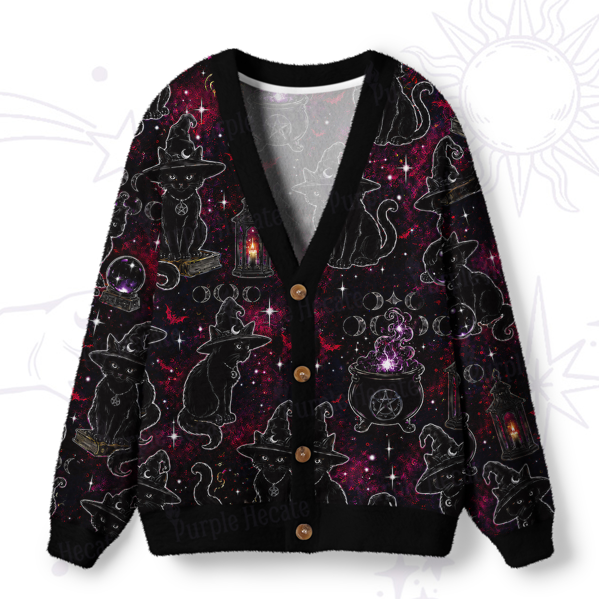 Purplehecate Brewing Black Cat Ugly Cardigan Sweaters