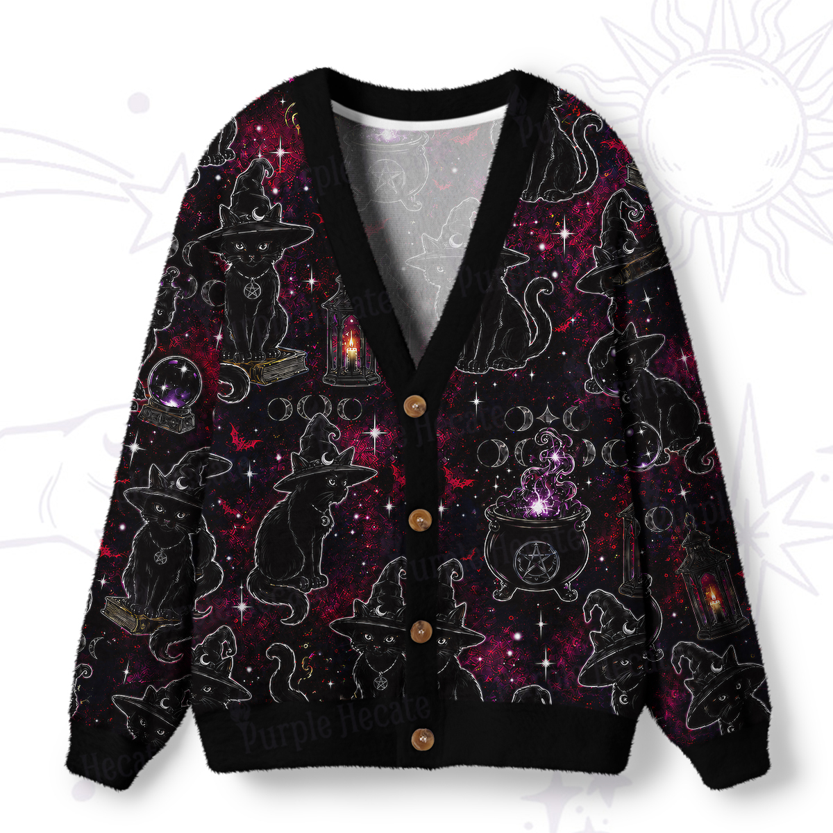 Purplehecate Brewing Black Cat Ugly Cardigan Sweaters