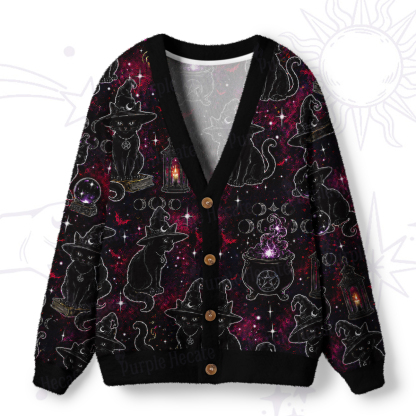 Purplehecate Brewing Black Cat Ugly Cardigan Sweaters