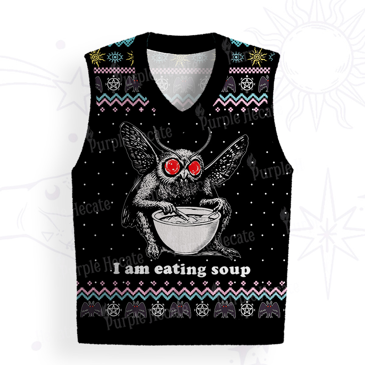 Purplehecate Mothman Eating Soup Ugly Sweater Vest