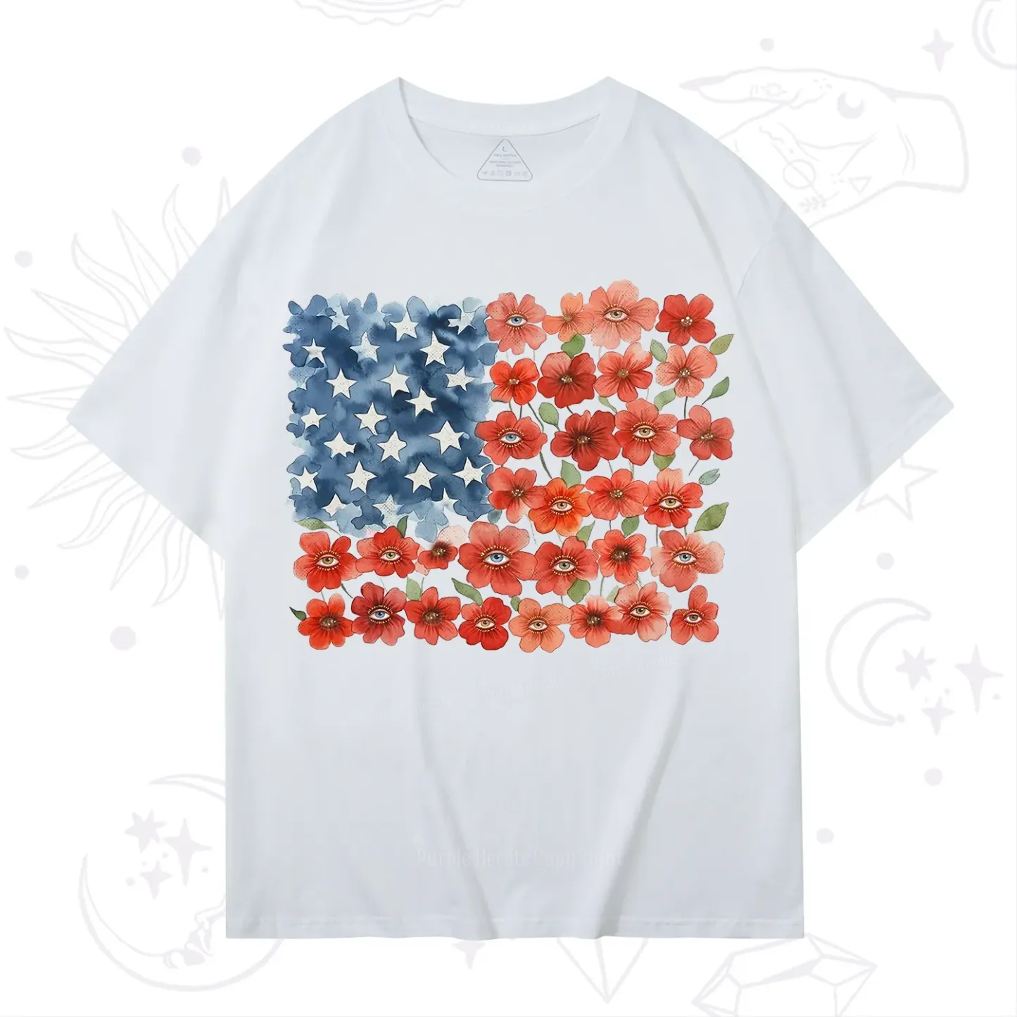 Purplehecate Floral Watercolor American Flag T-Shirt