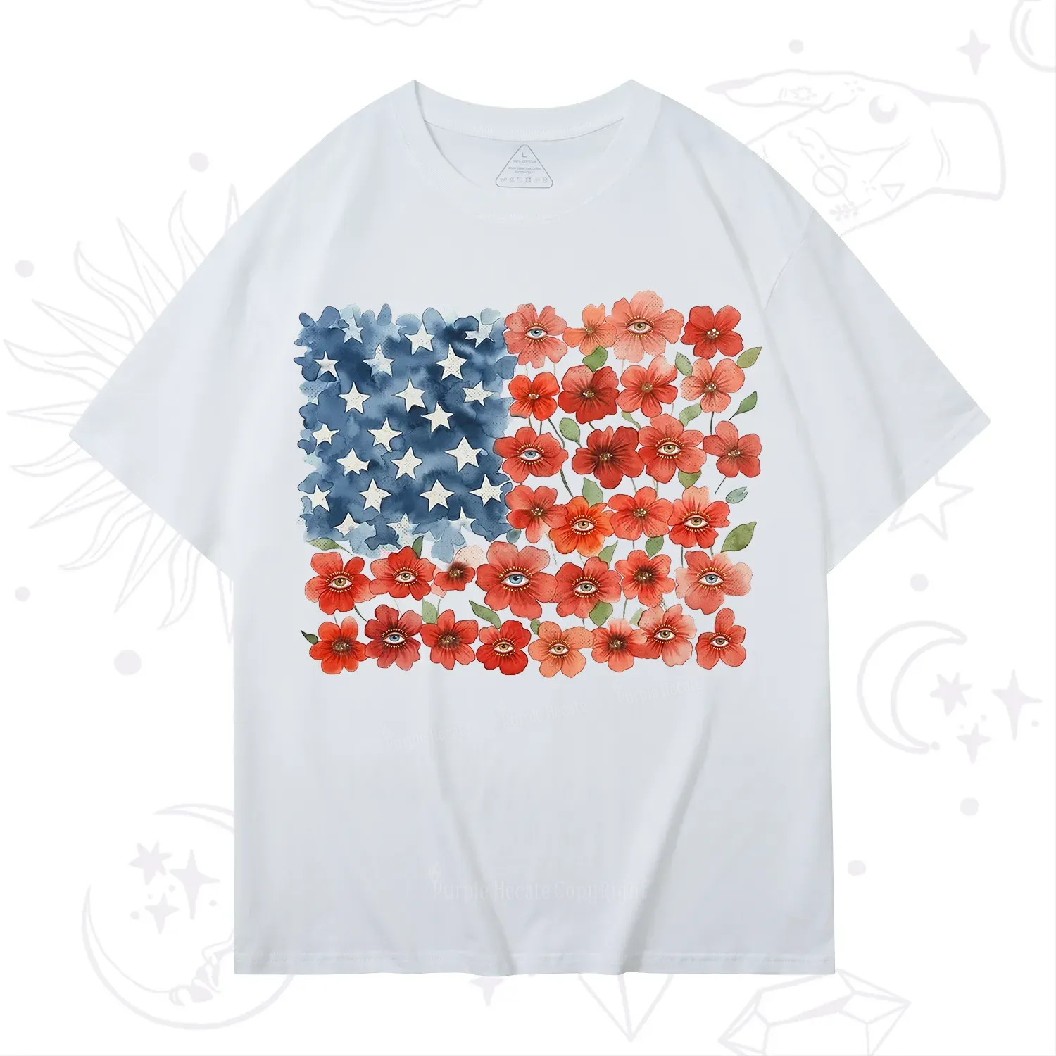 Purplehecate Floral Watercolor American Flag T-Shirt