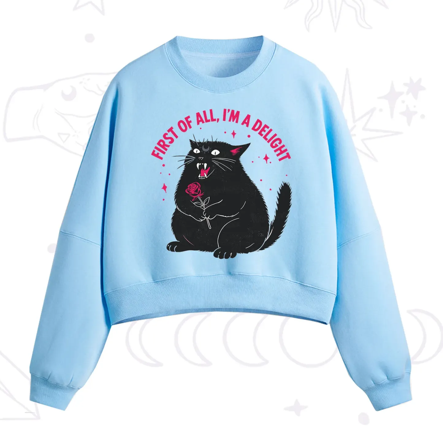 Purplehecate First Of All I'm A Delight Cat Fleece Cropped Sweatshirt
