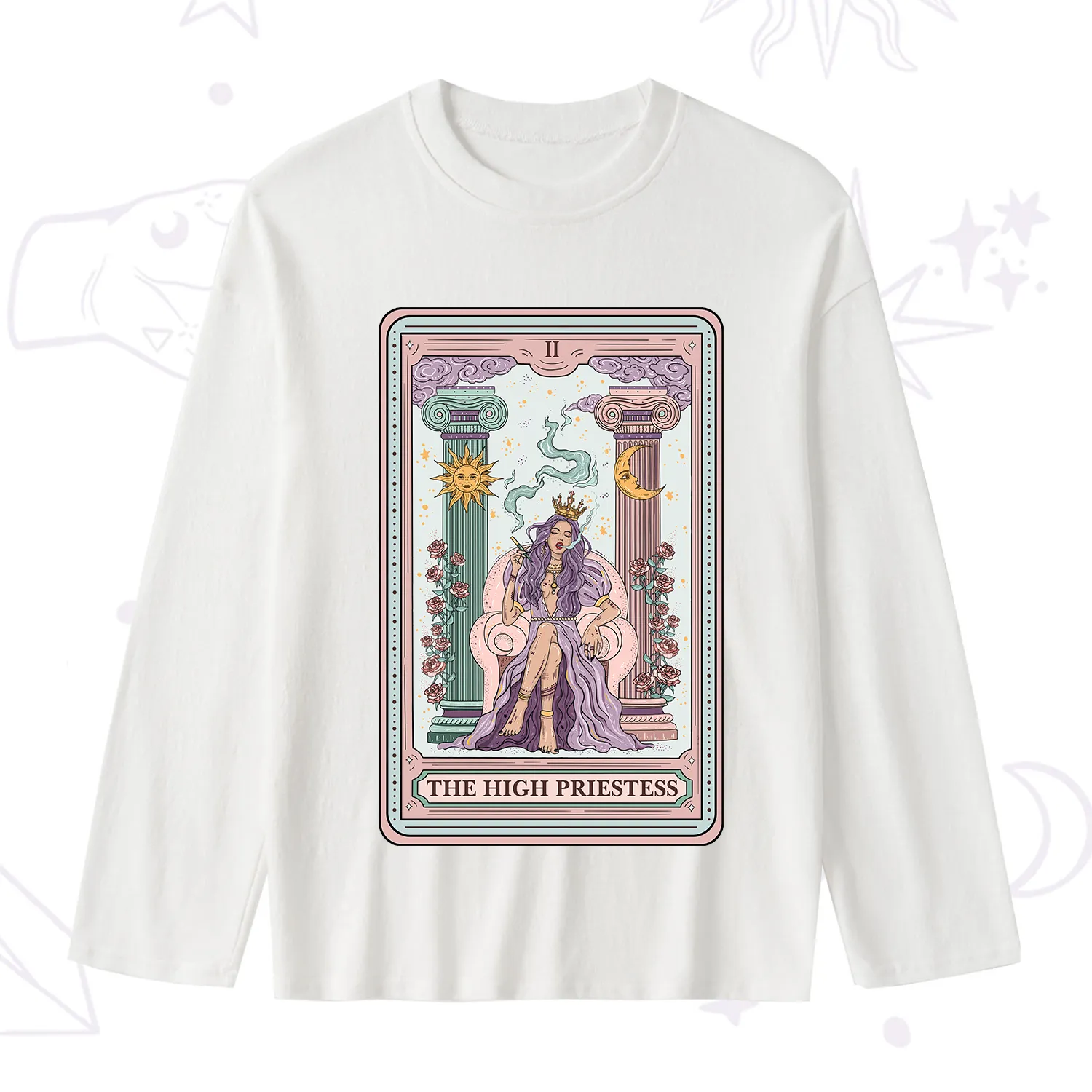 Purplehecate The High Priestess Tarot Card Slub Long Sleeve T-Shirt