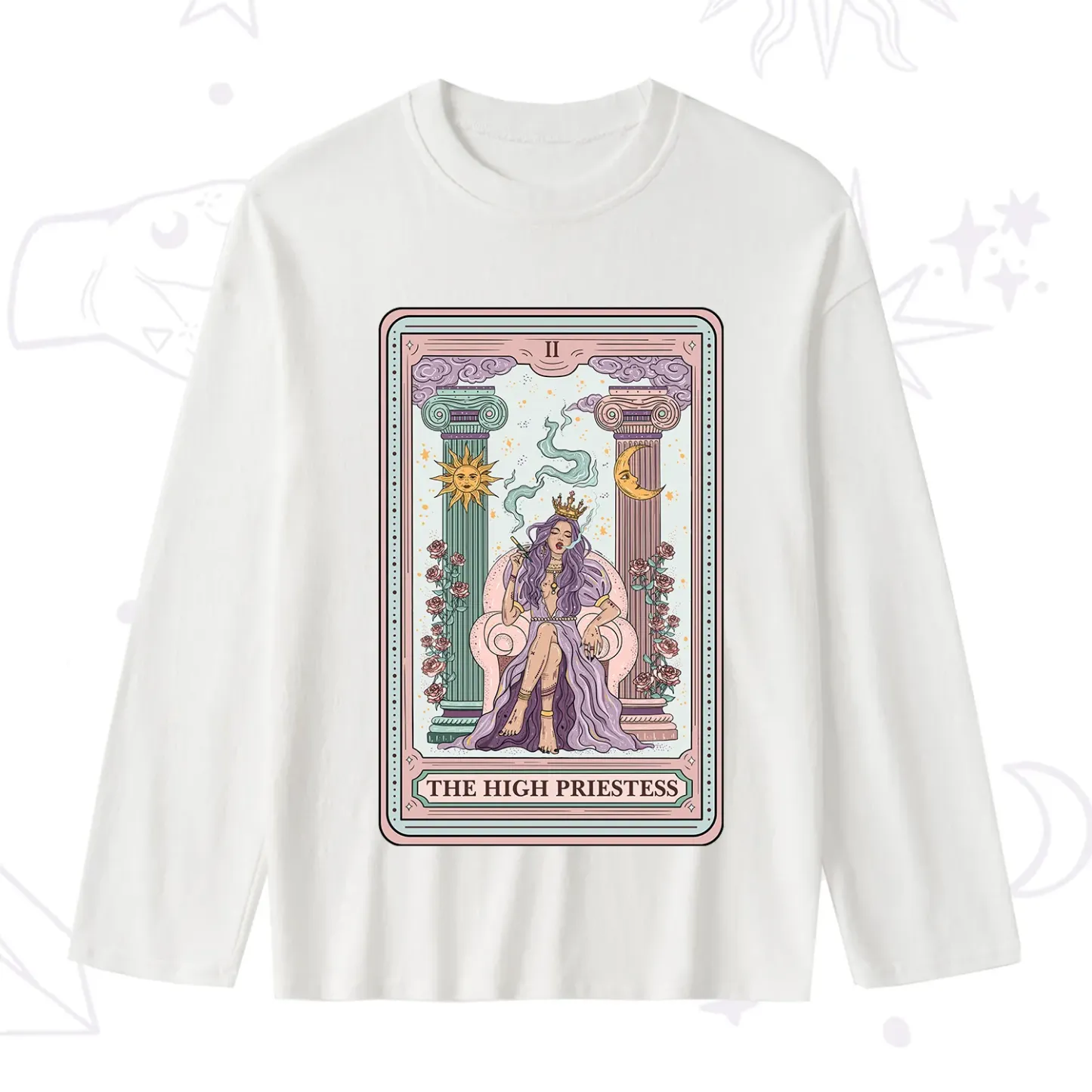 Purplehecate The High Priestess Tarot Card Slub Long Sleeve T-Shirt