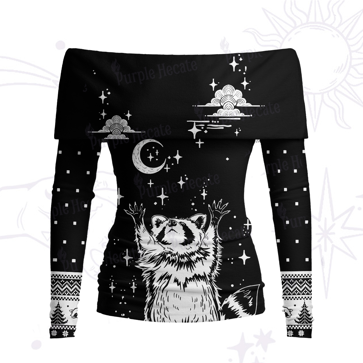 Purplehecate In My Feral Era Raccoon Off Shoulder Long Sleeve Knit Top