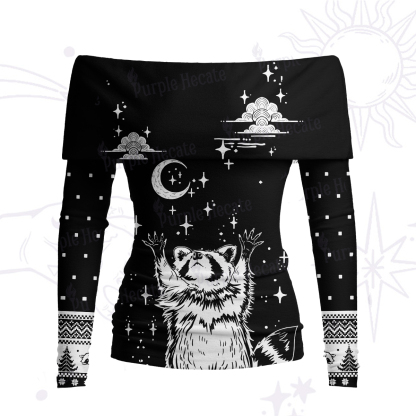 Purplehecate In My Feral Era Raccoon Off Shoulder Long Sleeve Knit Top