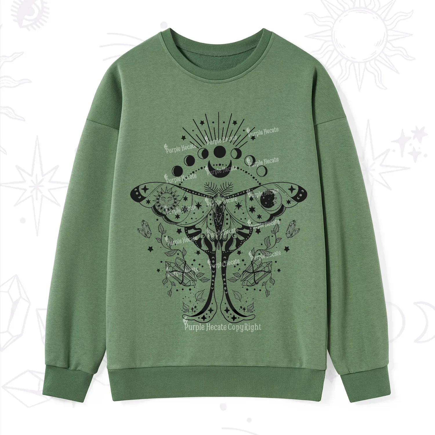 Purplehecate Moonlit Celestial Moth Sweatshirt
