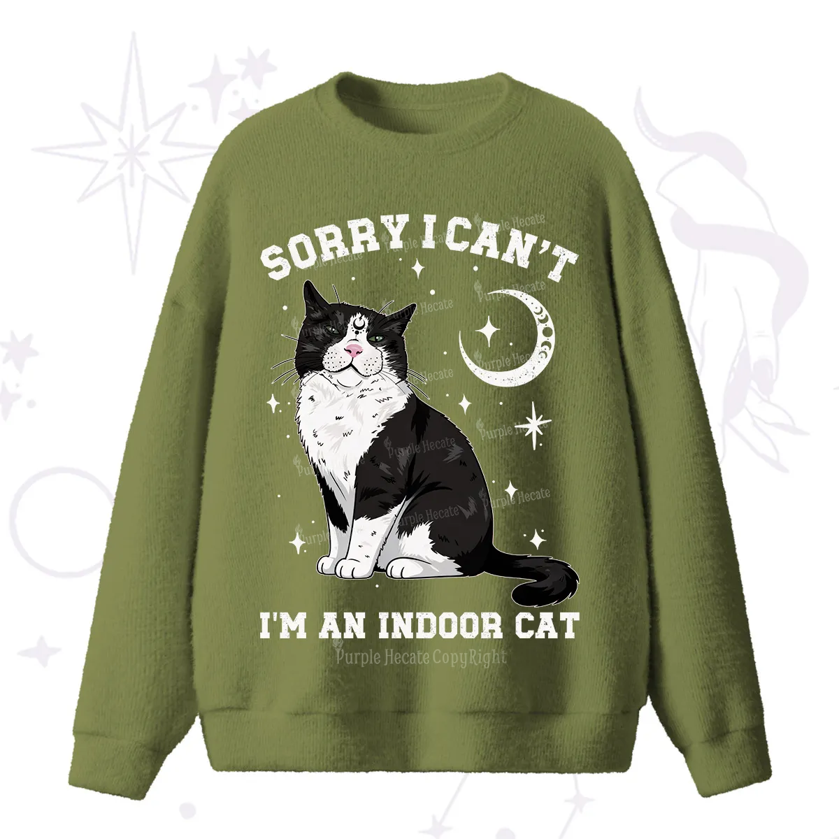 Purplehecate Sorry I Can't Go I'm an Indoor Cat Fuzzy Ugly Sweater