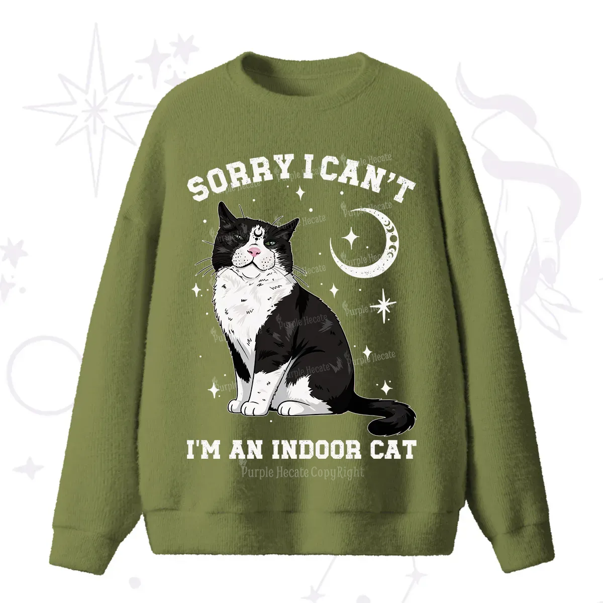 Purplehecate Sorry I Can't Go I'm an Indoor Cat Fuzzy Ugly Sweater