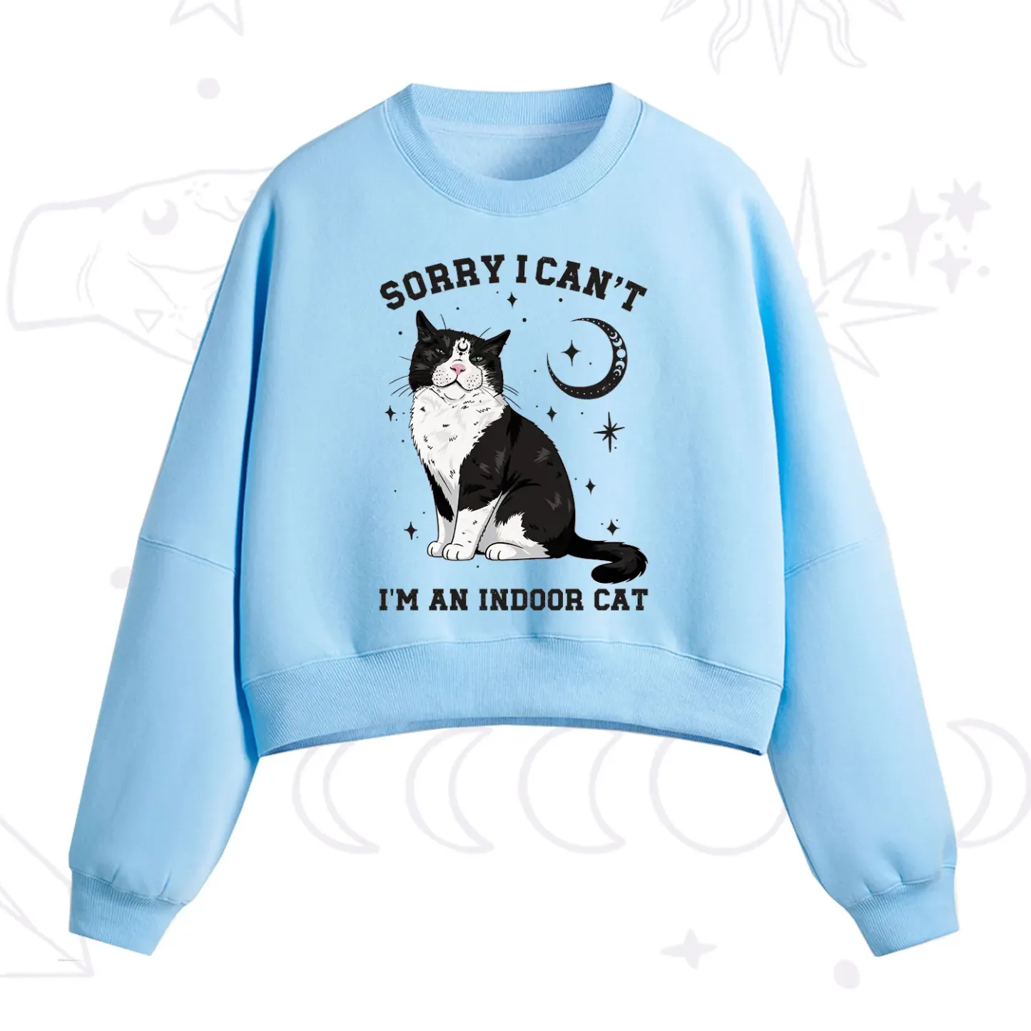 Purplehecate Sorry I Can't Go I'm an Indoor Cat Fleece Cropped Sweatshirt