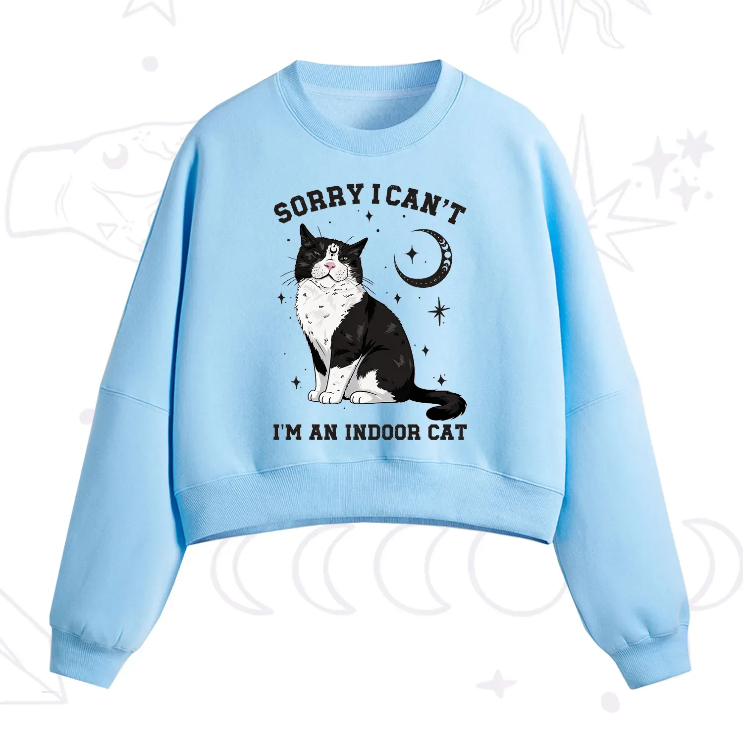 Purplehecate Sorry I Can't Go I'm an Indoor Cat Fleece Cropped Sweatshirt
