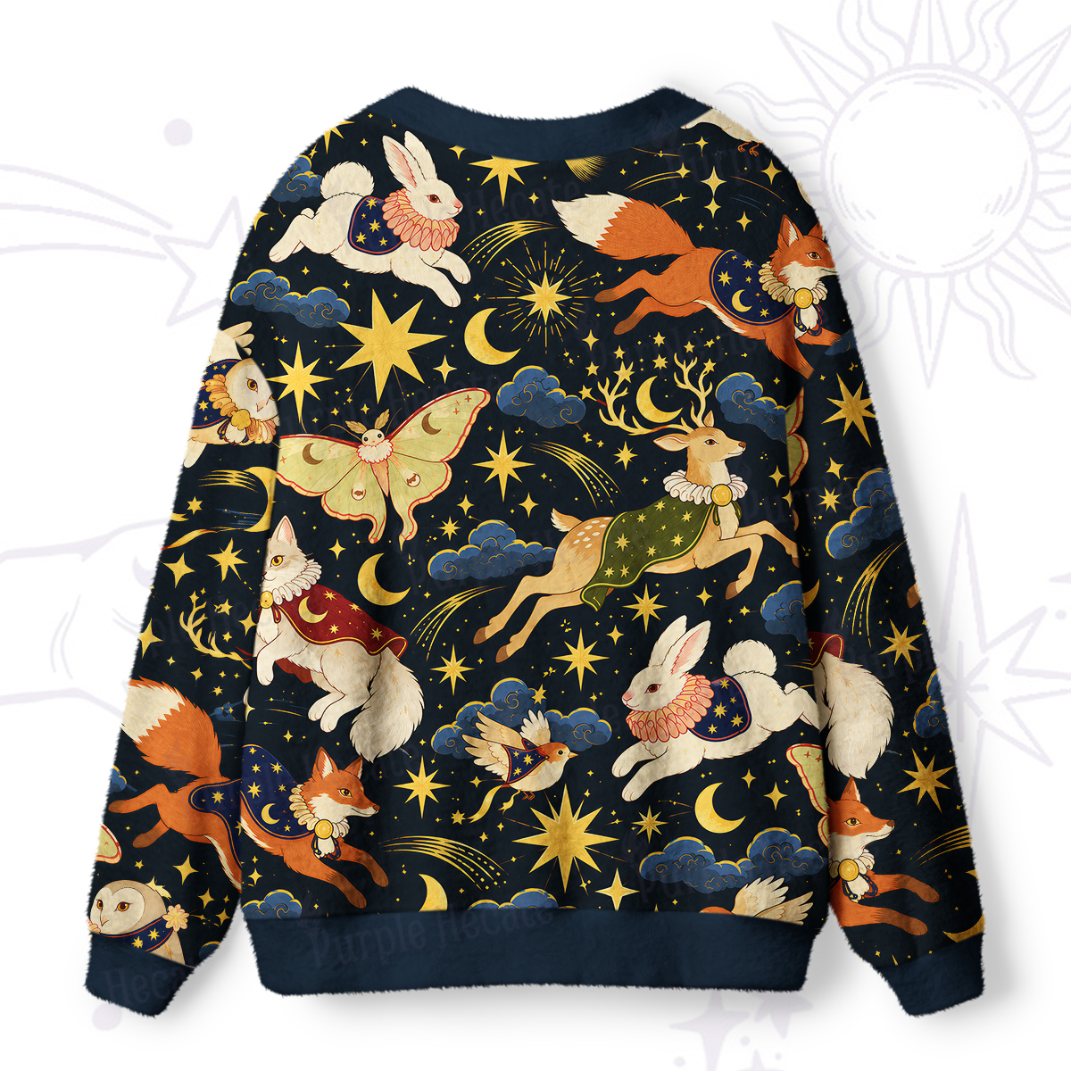 Purplehecate Moonlit Animal Parade Fairy Tale Ugly Cardigan Sweaters