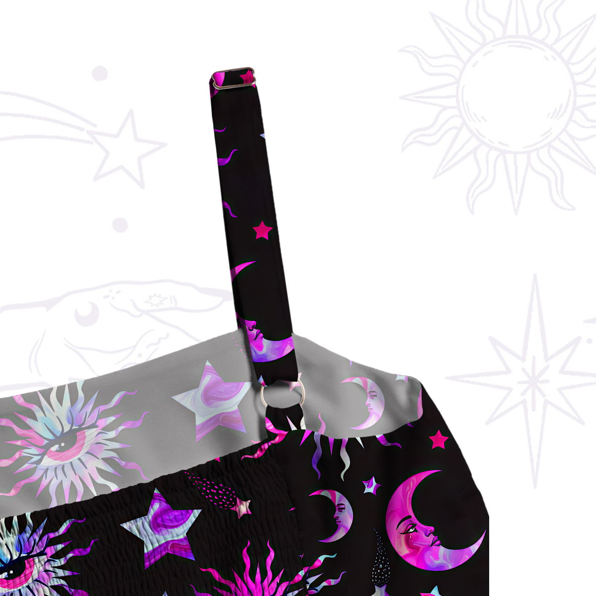 Purplehecate Celestial Eye Starlit Moon Wide Straps Maxi Dress