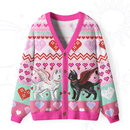 Purplehecate Angel & Demon Cats Ugly Cardigan Sweaters