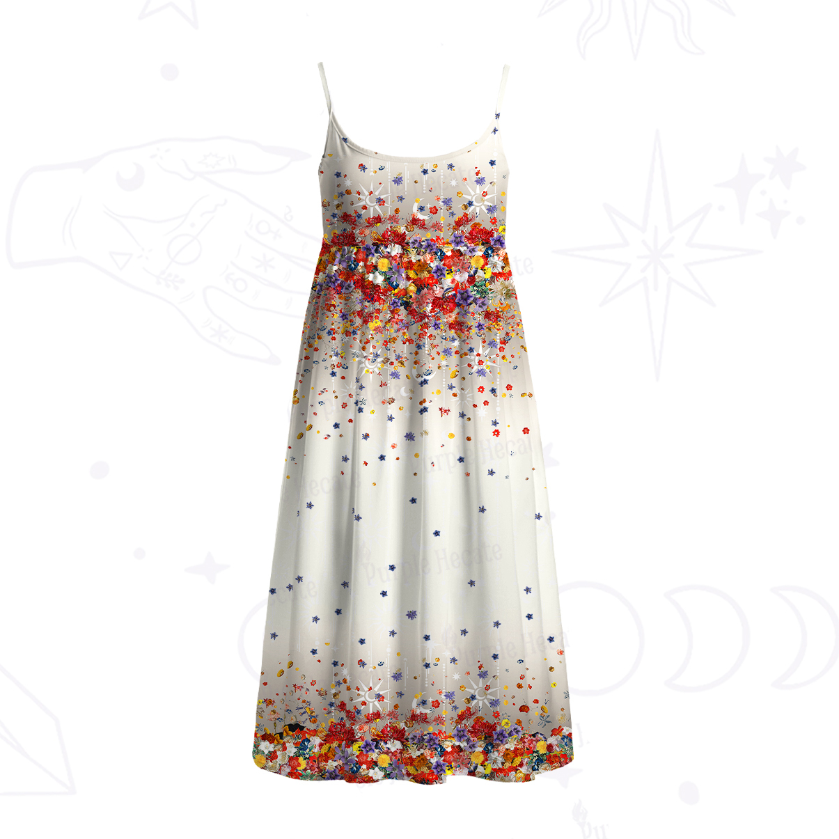 Purplehecate Spring Garden Spaghetti Strap Midi Dress