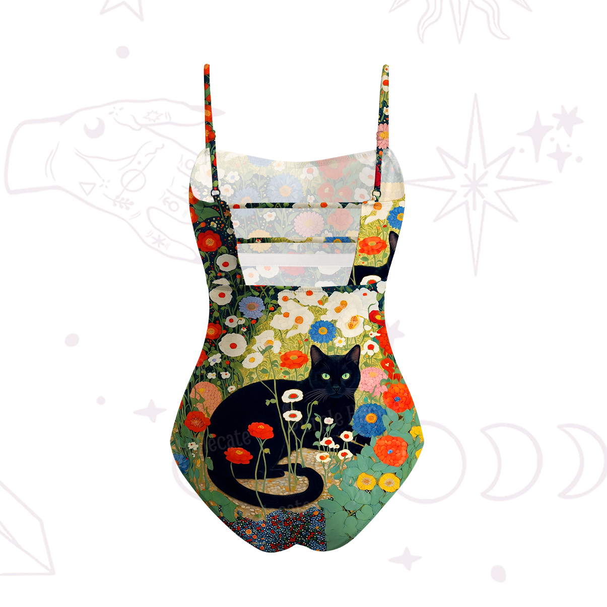 Purplehecate Vintage The Cat in Bloom Slim-Strap Swimsuit
