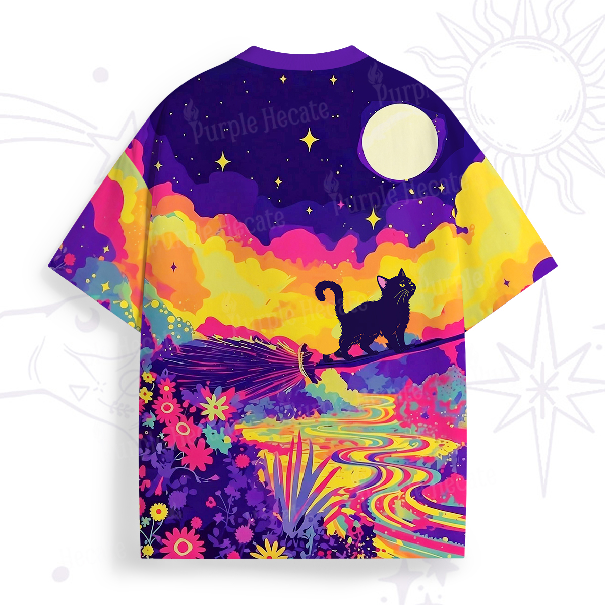 Purplehecate Midnight Cosmic Cat Fantasy All Over Print T-Shirt