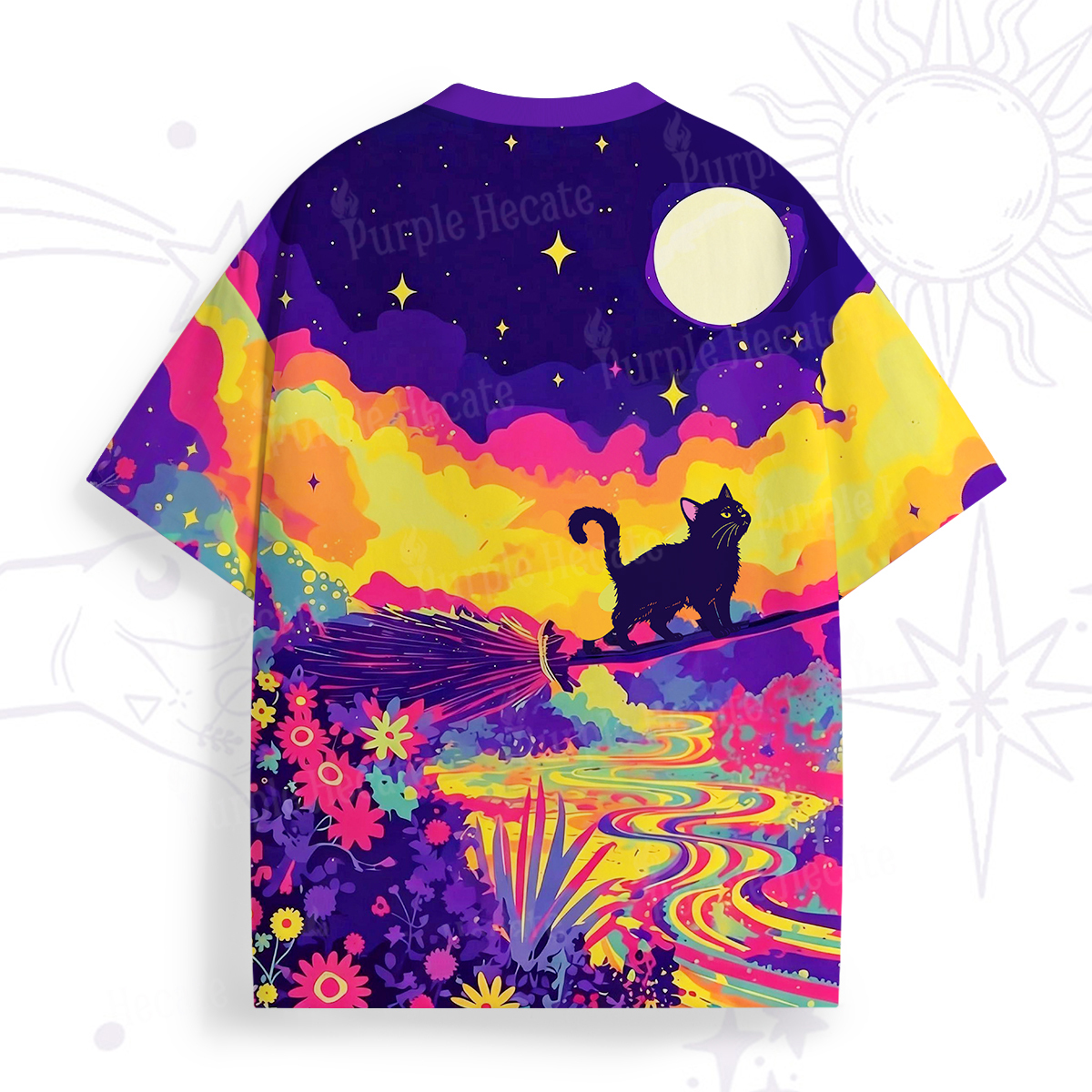 Purplehecate Midnight Cosmic Cat Fantasy All Over Print T-Shirt