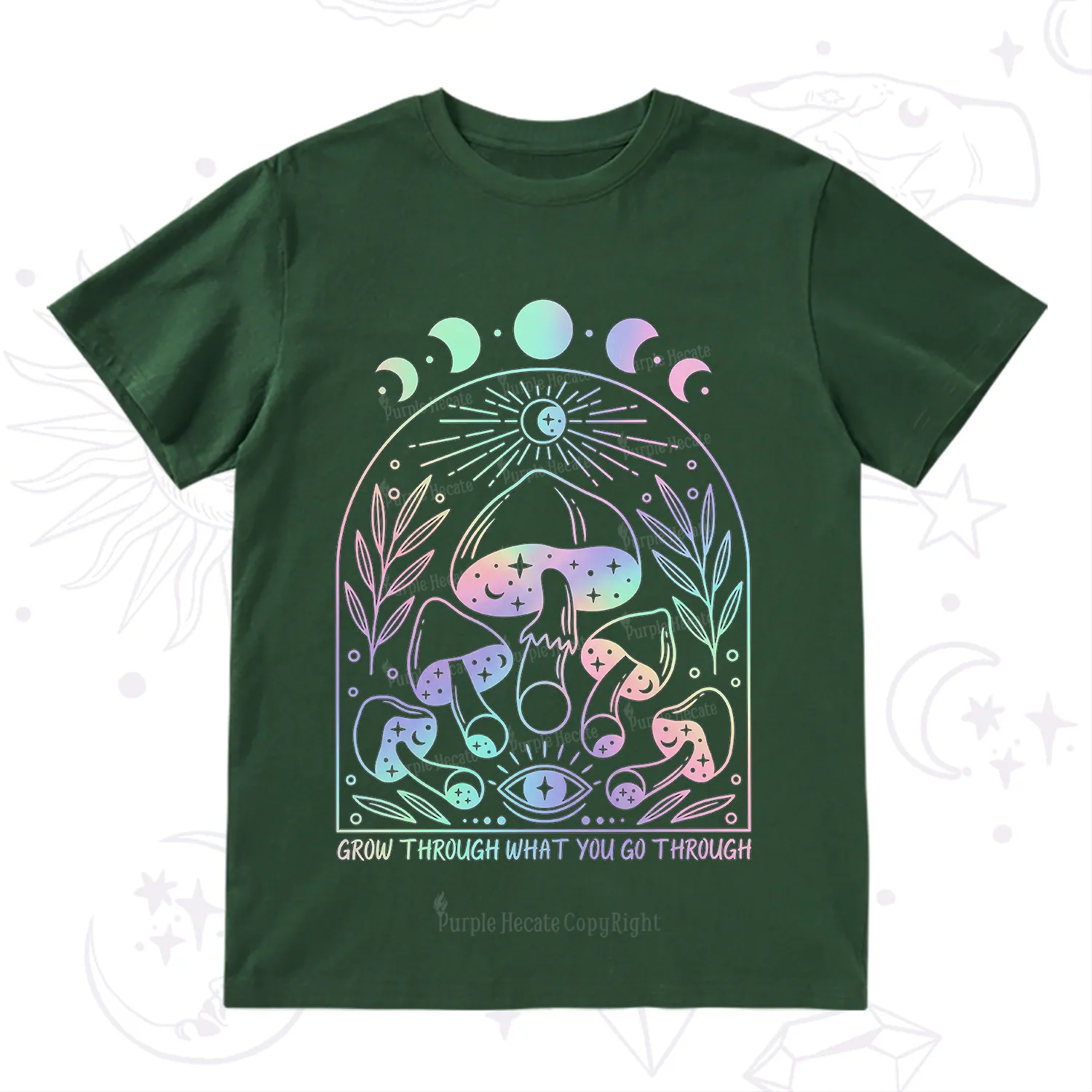 Purplehecate Moon Phases Mushroom T-Shirt