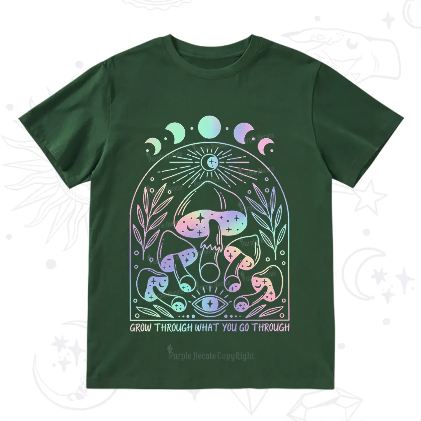 Purplehecate Moon Phases Mushroom T-Shirt