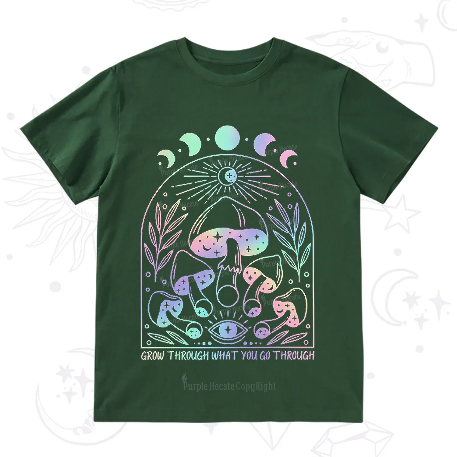 Purplehecate Moon Phases Mushroom T-Shirt