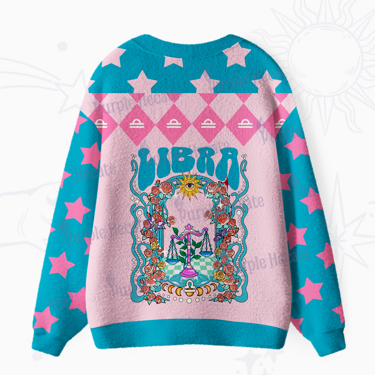 Purplehecate Libra Spirit Zodiac Ugly Cardigan Sweaters