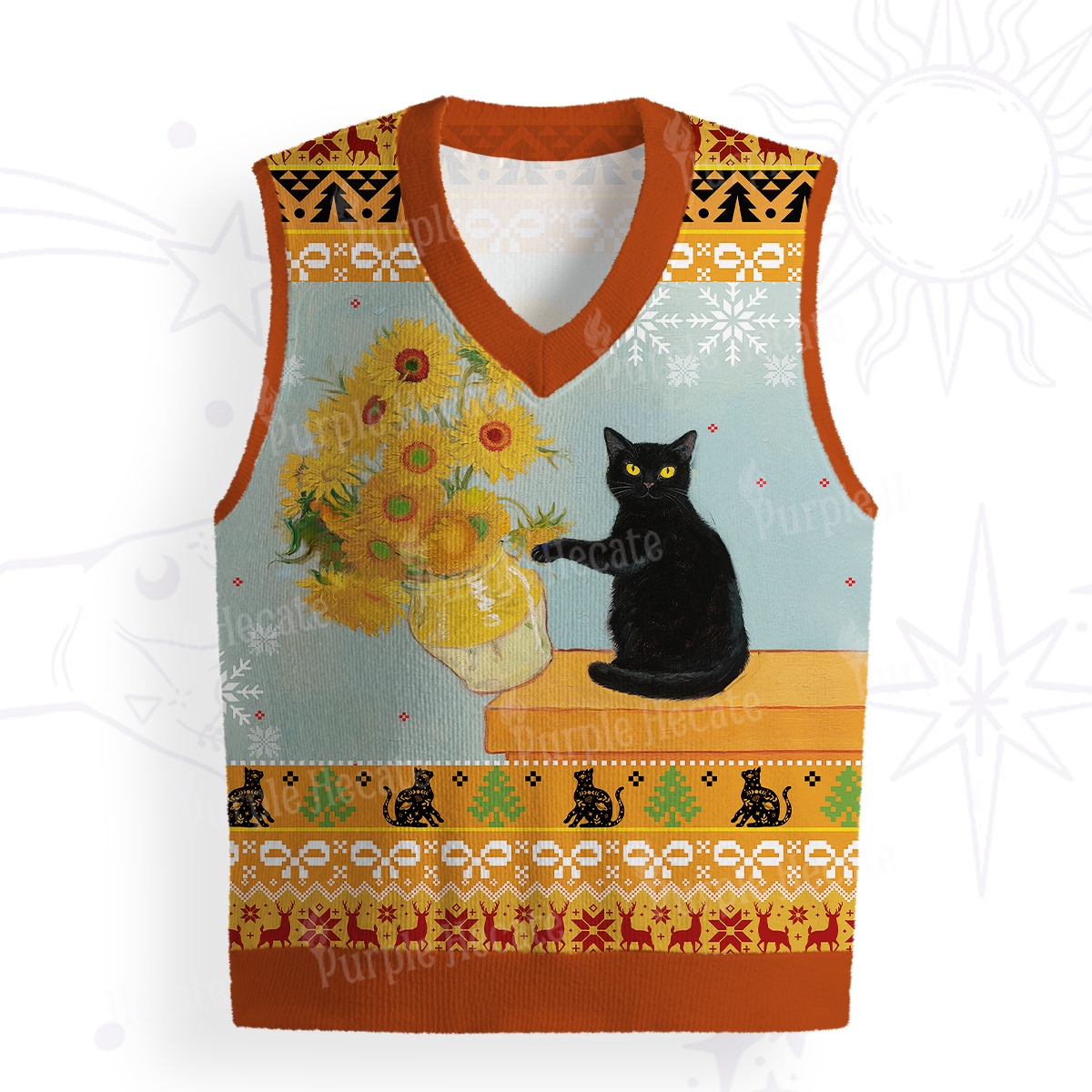 Purplehecate Sunflower Cat Ugly Sweater Vest