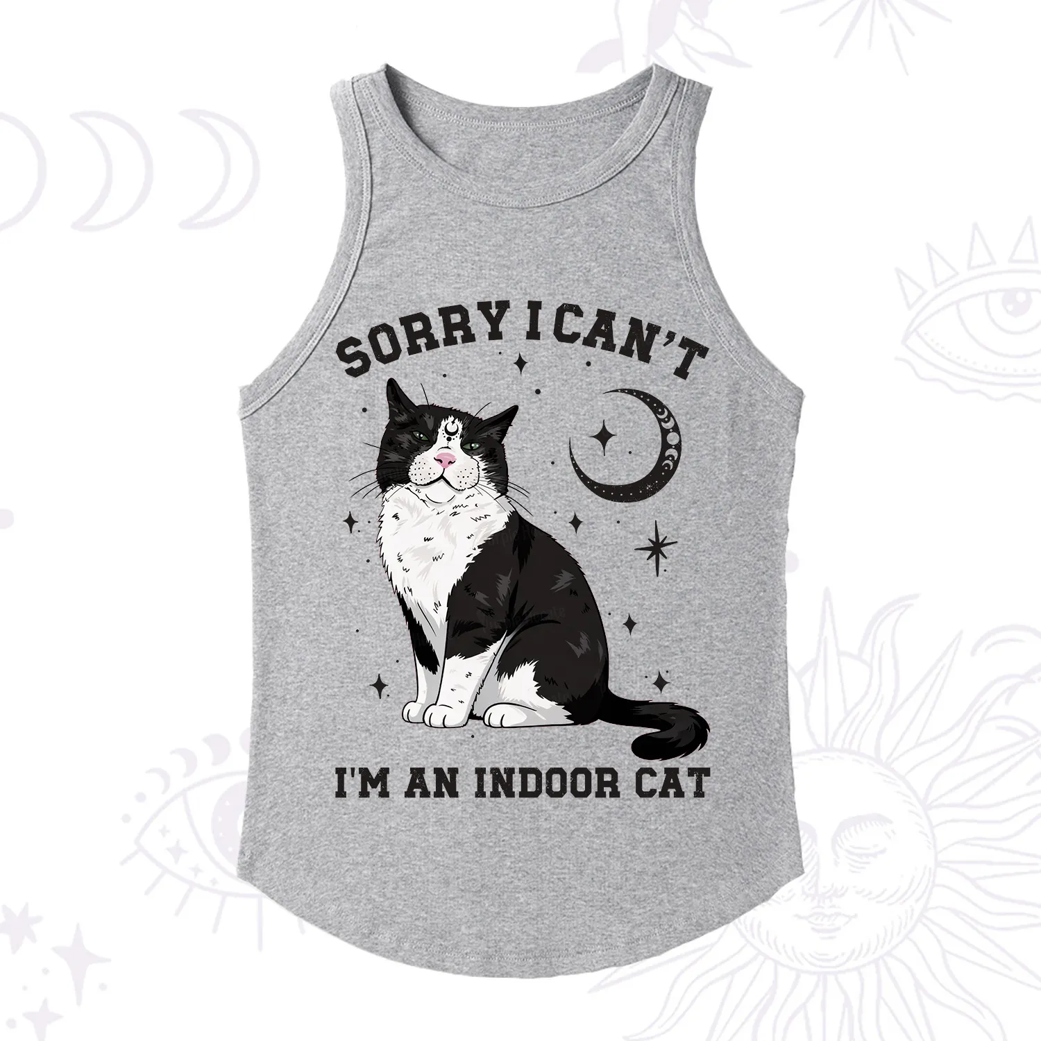Purplehecate Sorry I Can't Go I'm an Indoor Cat Racerback Tank Top