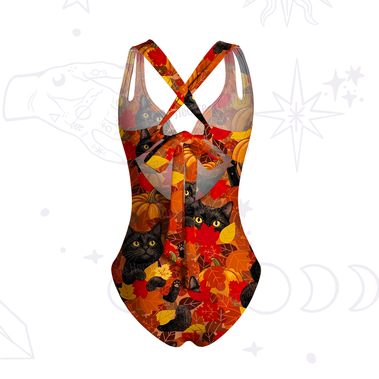 Purplehecate Autumn Pumpkin Patch Black Cat One-Piece Swimsuit