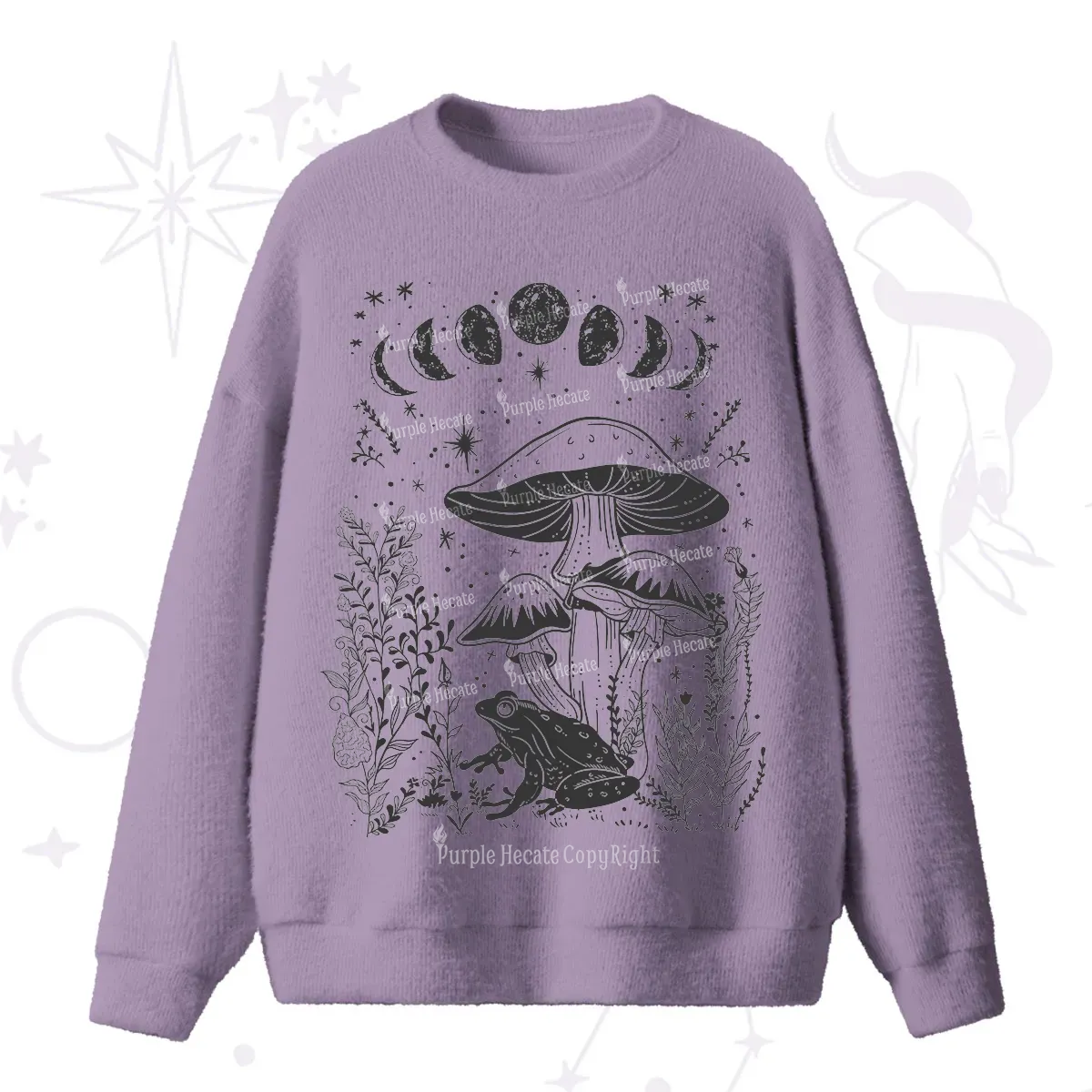 Purplehecate Celestial Frog Mushrooms Fuzzy Ugly Sweater