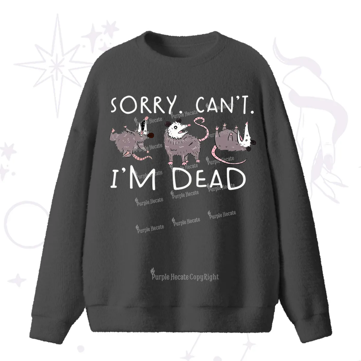 Purplehecate Funny Possum Sorry I Can't I'm Dead Fuzzy Ugly Sweater
