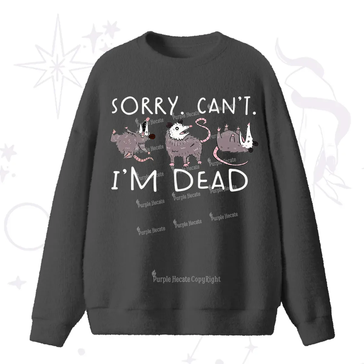 Purplehecate Funny Possum Sorry I Can't I'm Dead Fuzzy Ugly Sweater