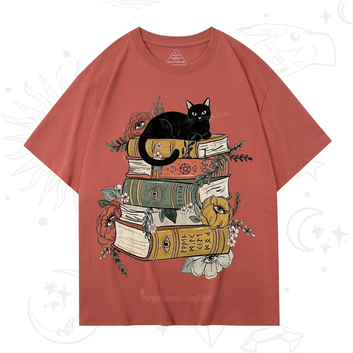 Purplehecate Black Cat on Books T-Shirt
