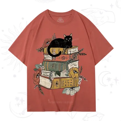 Purplehecate Black Cat on Books T-Shirt