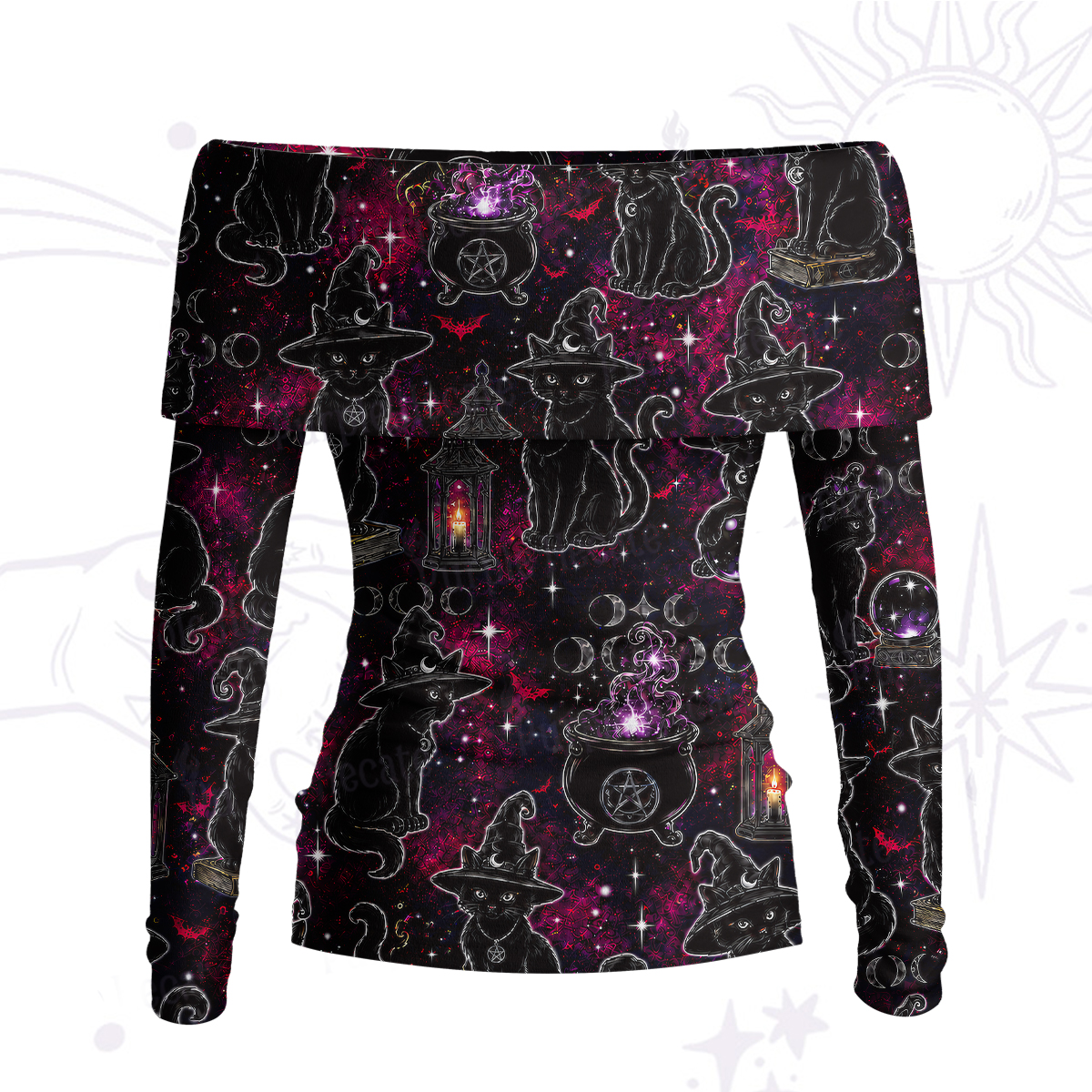 Purplehecate Brewing Black Cat Off Shoulder Long Sleeve Knit Top