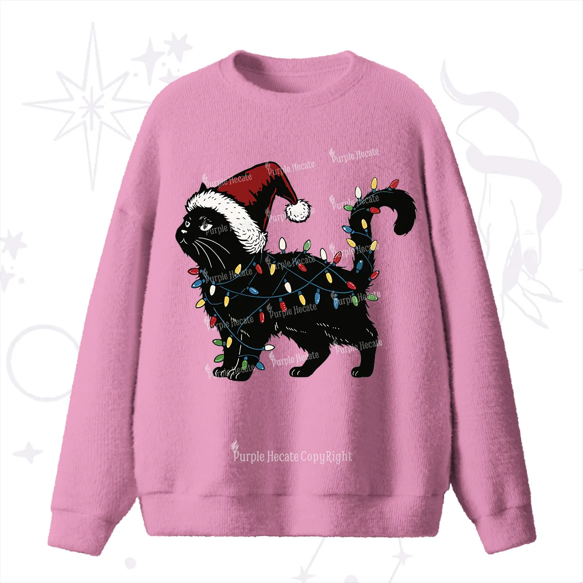 Purplehecate Cute Cat Christmas Fuzzy Sweater