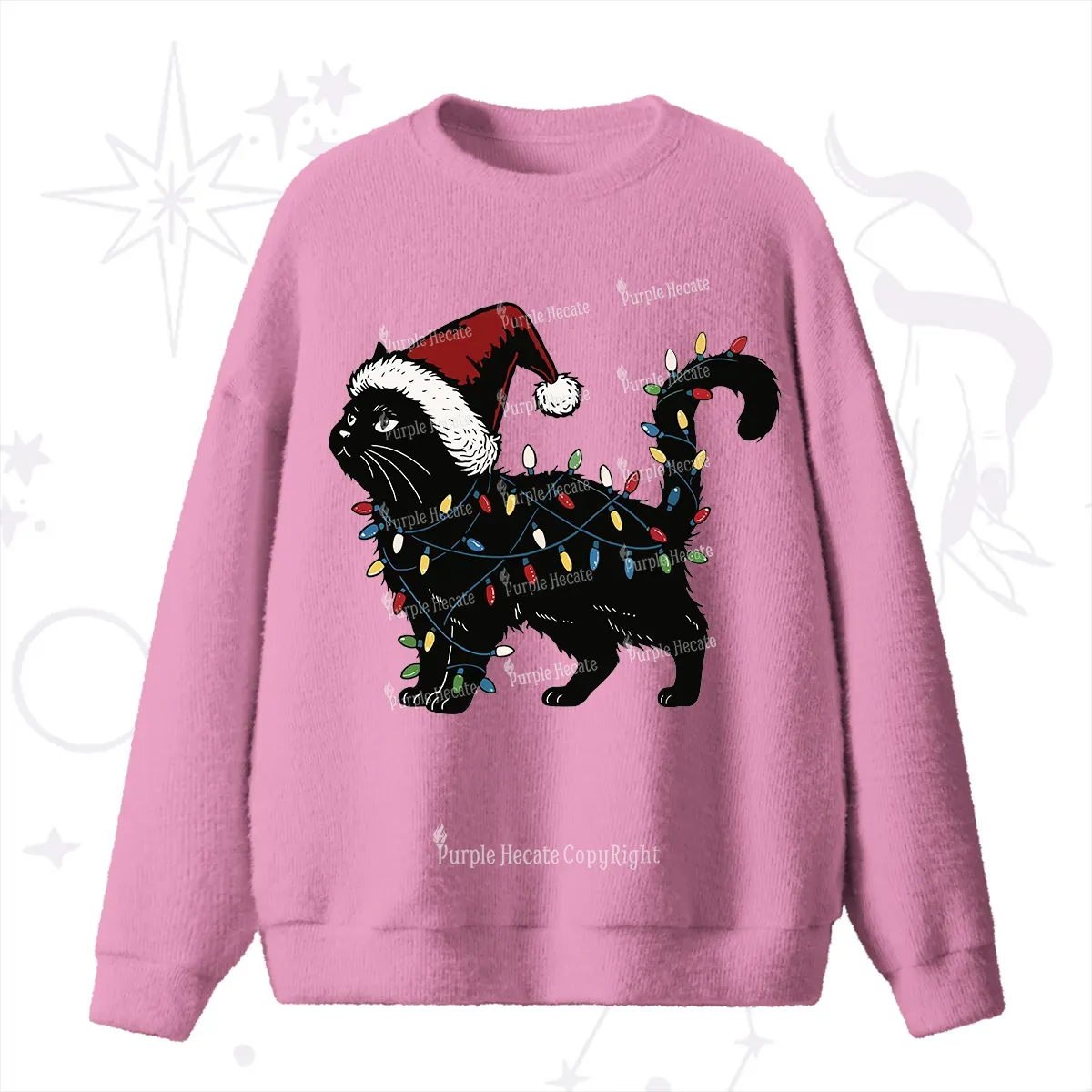 Purplehecate Cute Cat Christmas Fuzzy Sweater