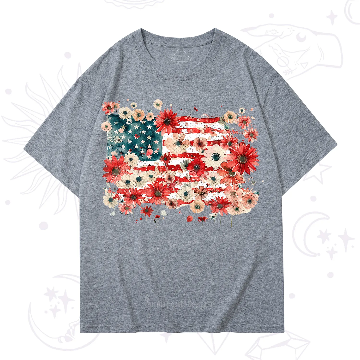Purplehecate Floral American Flag T-Shirt