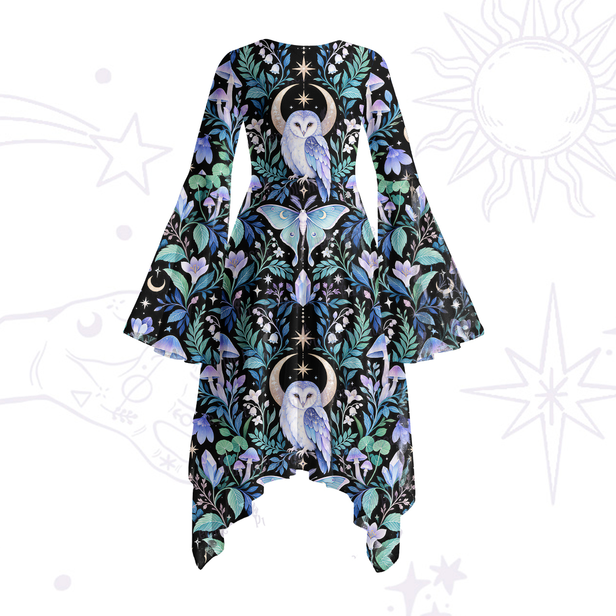 Purplehecate Night Owl Moonlit Dream Sleeve Dress