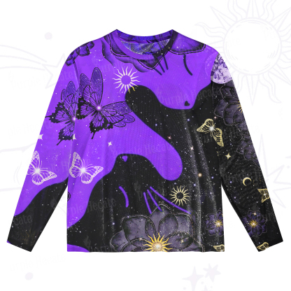 Purplehecate Starlit Cats & Butterflies Mesh Long Sleeve Top