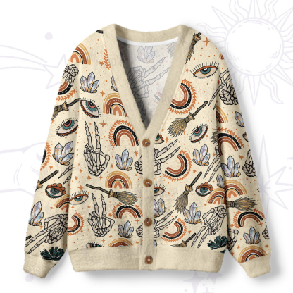 Purplehecate Mystic Rainbow & Crystal Print Ugly Cardigan Sweaters