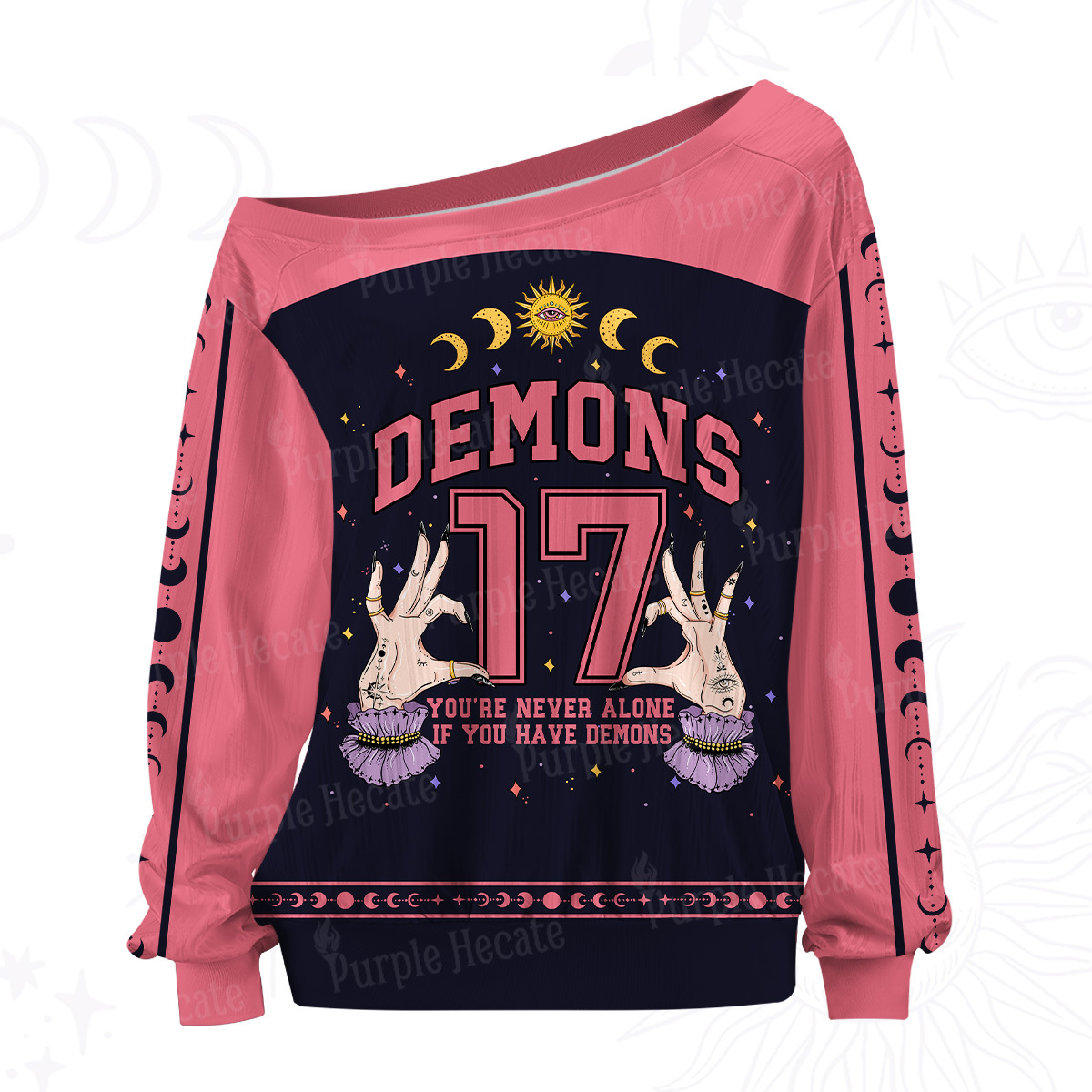 Purplehecate You're Never Alone If You Have Demons Off The Shoulder Graphic Jersey