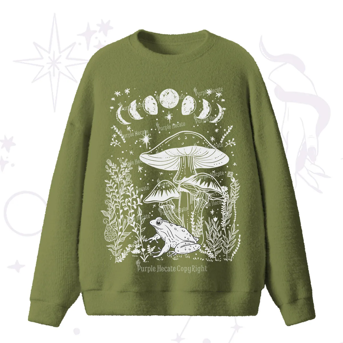 Purplehecate Celestial Frog Mushrooms Fuzzy Ugly Sweater