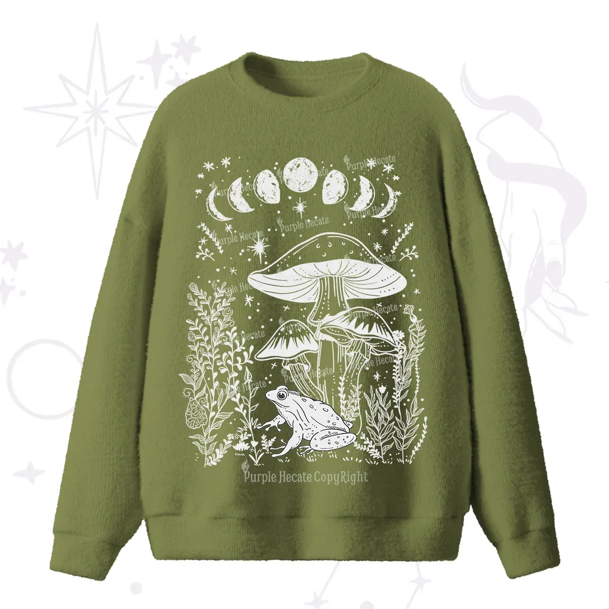 Purplehecate Celestial Frog Mushrooms Fuzzy Ugly Sweater