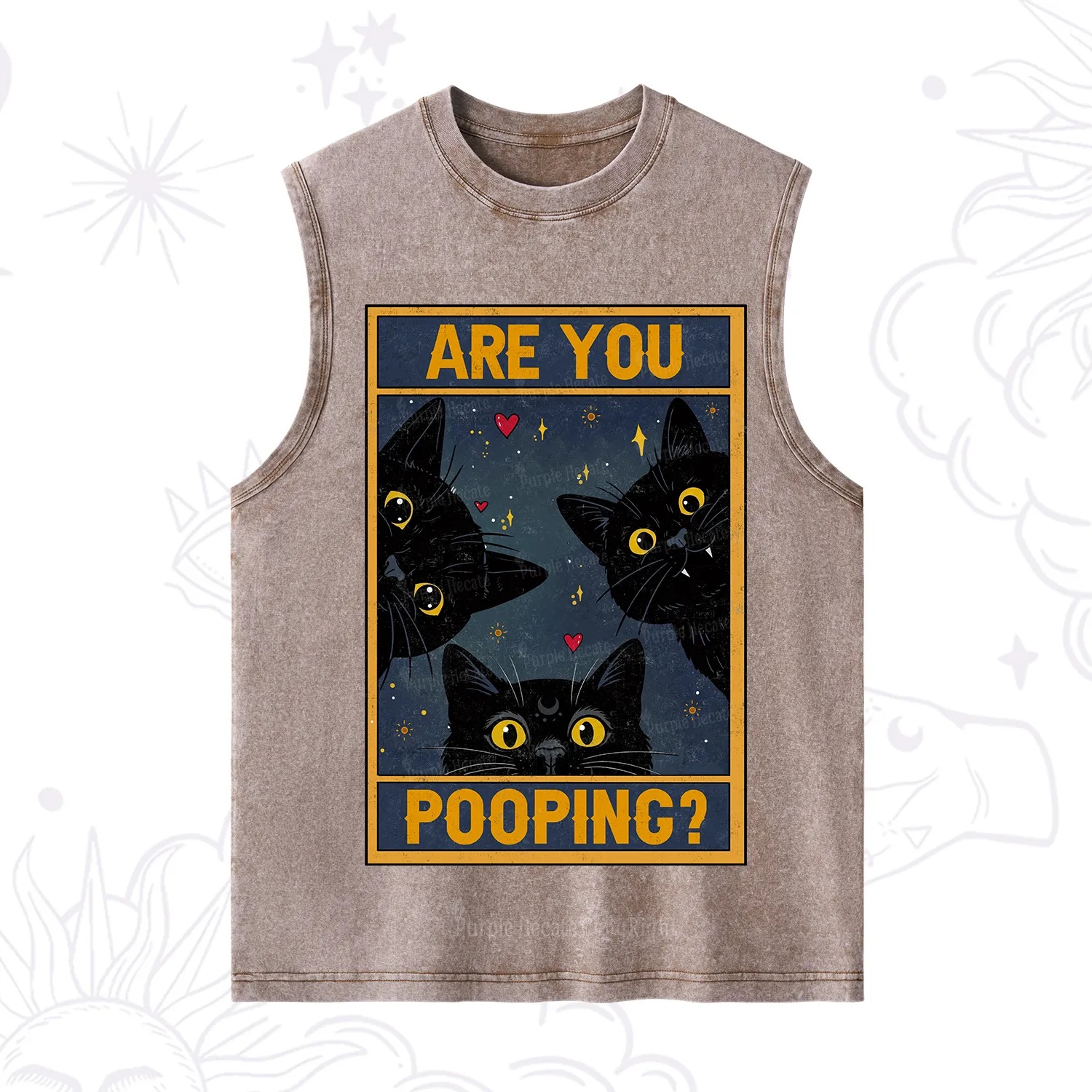 Purplehecate Funny Black Cat Are You Pooping Washed Tank