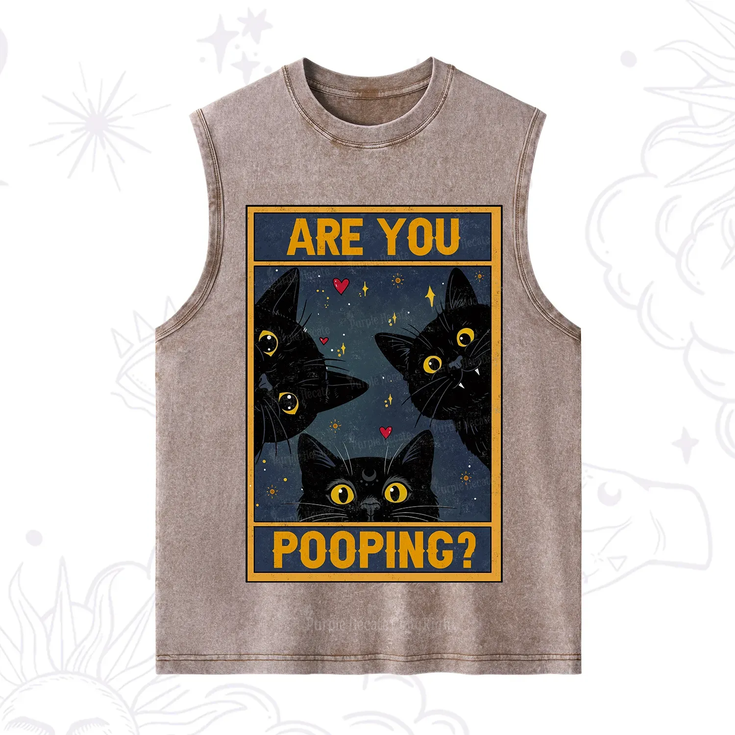 Purplehecate Funny Black Cat Are You Pooping Washed Tank