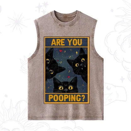 Purplehecate Funny Black Cat Are You Pooping Washed Tank