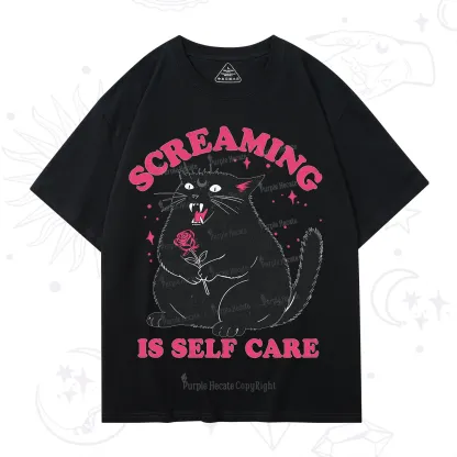 Purplehecate Funny Cat Screaming Is Self Care T-Shirt