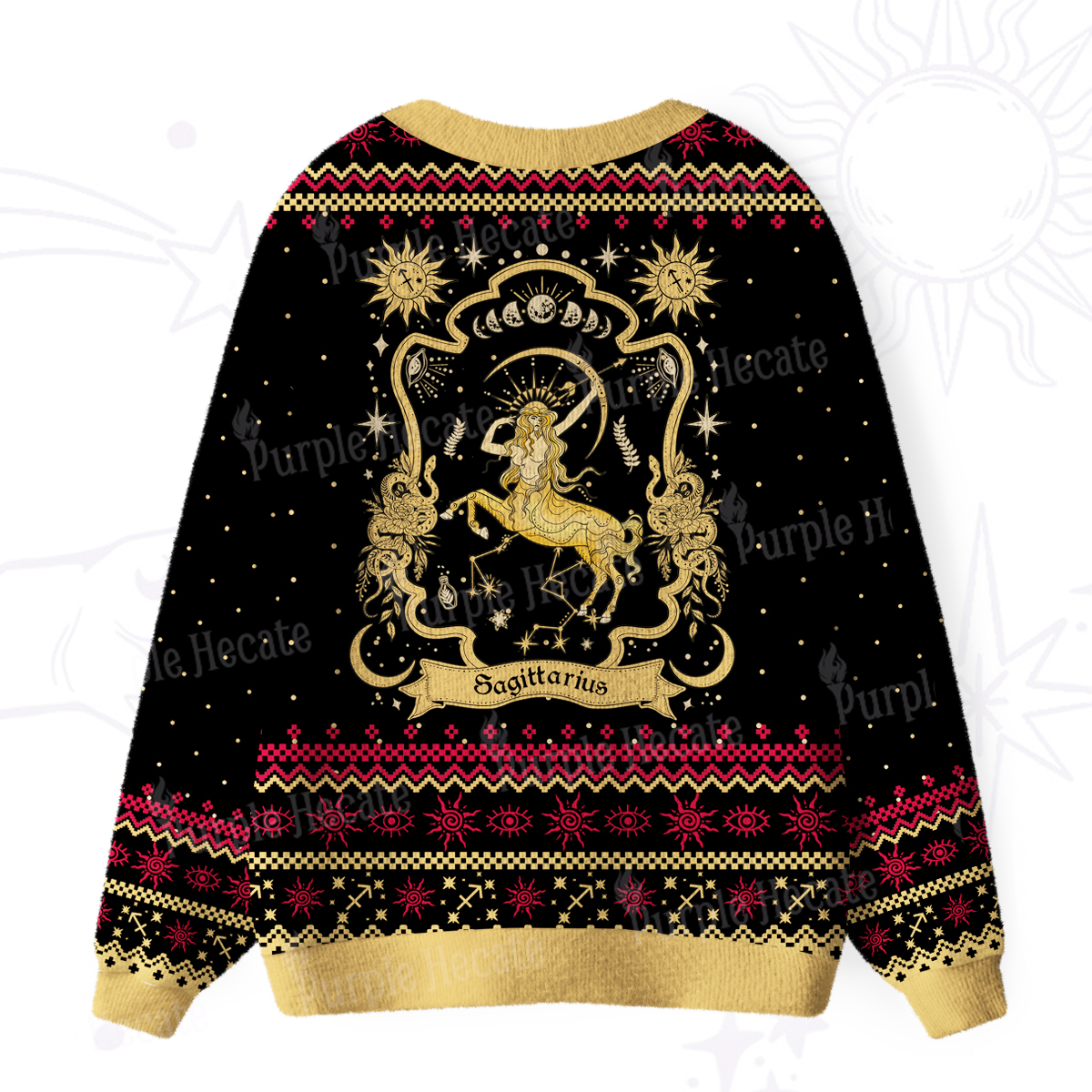 Purplehecate Sagittarius' Astral Mirage Zodiac Ugly Cardigan Sweaters